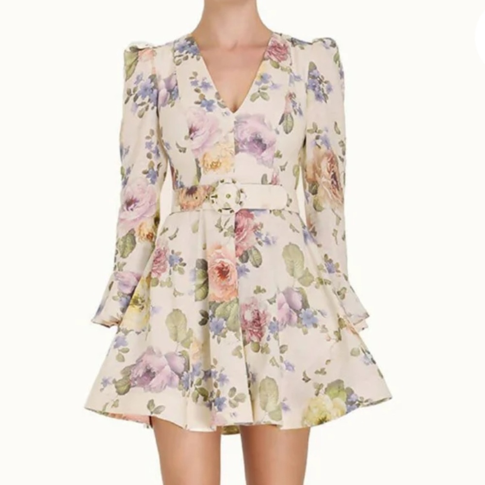 Zimmermann Luminosity Mini Dress in Multi Floral Cream